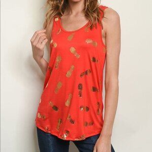 Pineapple Print Top Orange Tank Top